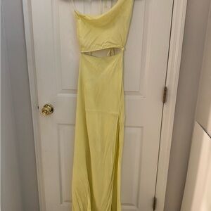 For Love And Lemons Yellow Asymmetrical Cut-Out Gown